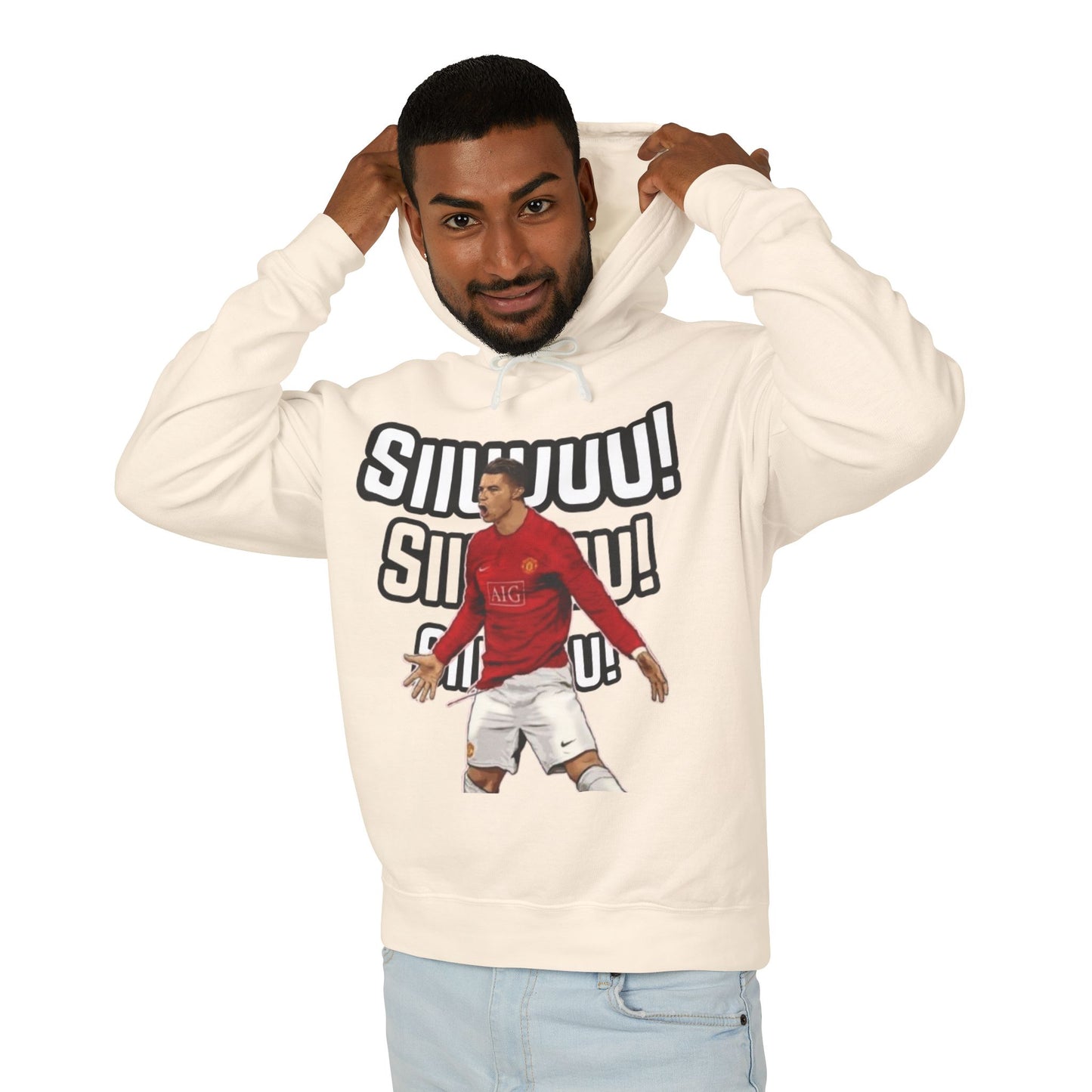 Unisex Lightweight Hooded Sweatshirt - 'Siiimm! Siiimm!' Soccer Inspired Design