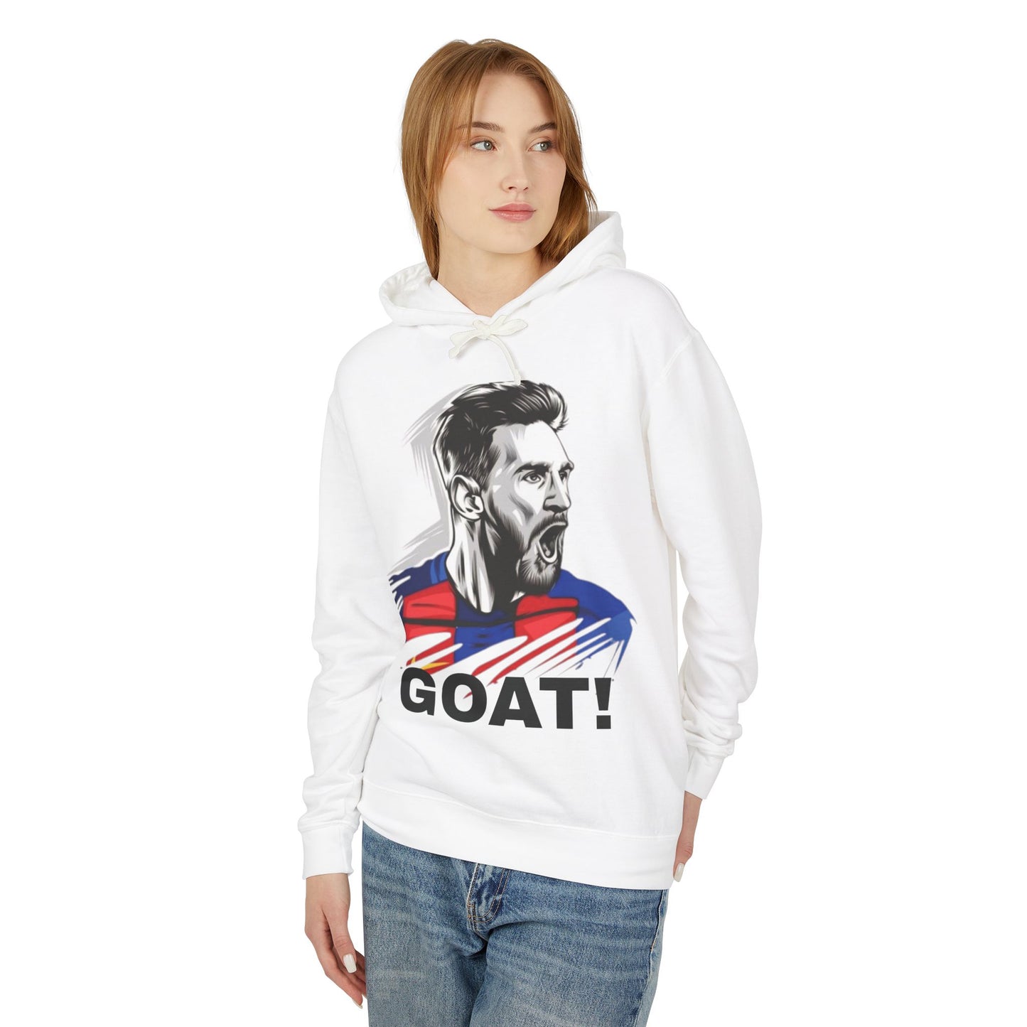 Unisex Lightweight Hooded Sweatshirt - GOAT! Messi Graphic Sweatshirt for Sports Fans