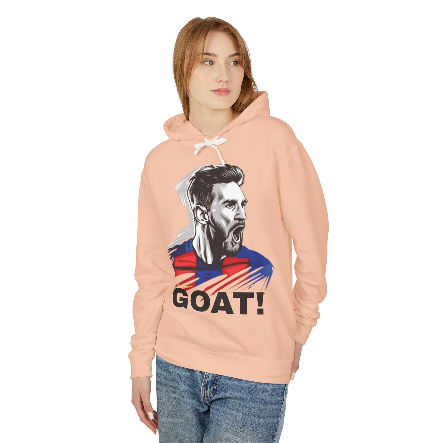 Unisex Lightweight Hooded Sweatshirt - GOAT! Messi Graphic Sweatshirt for Sports Fans