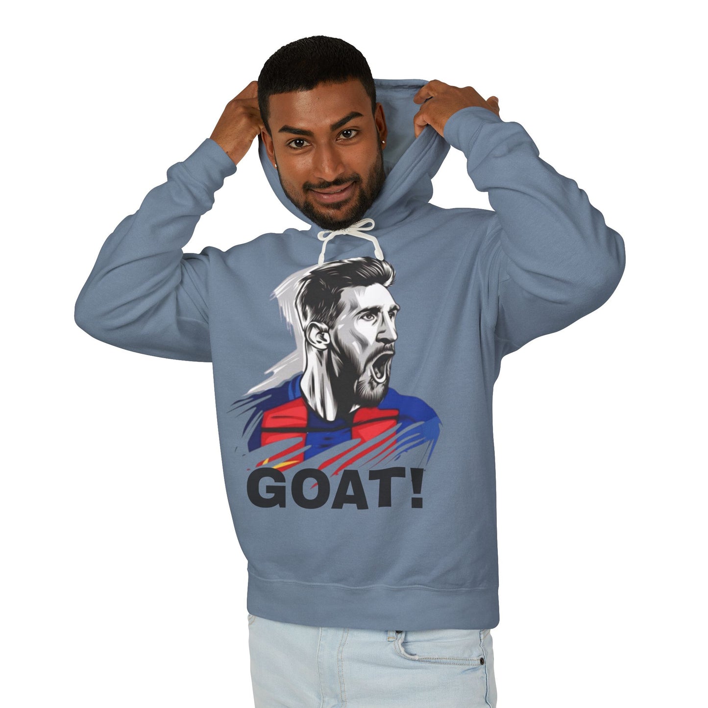 Unisex Lightweight Hooded Sweatshirt - GOAT! Messi Graphic Sweatshirt for Sports Fans