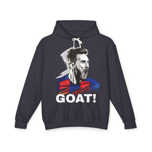 Unisex Lightweight Hooded Sweatshirt - GOAT! Messi Graphic Sweatshirt for Sports Fans