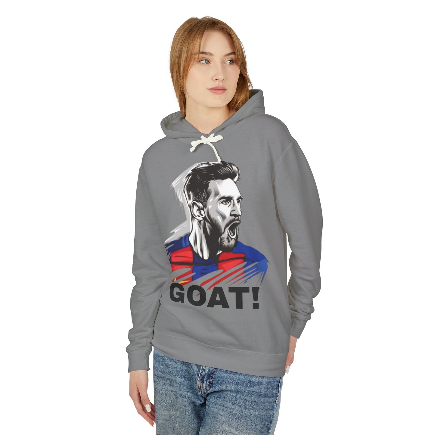 Unisex Lightweight Hooded Sweatshirt - GOAT! Messi Graphic Sweatshirt for Sports Fans