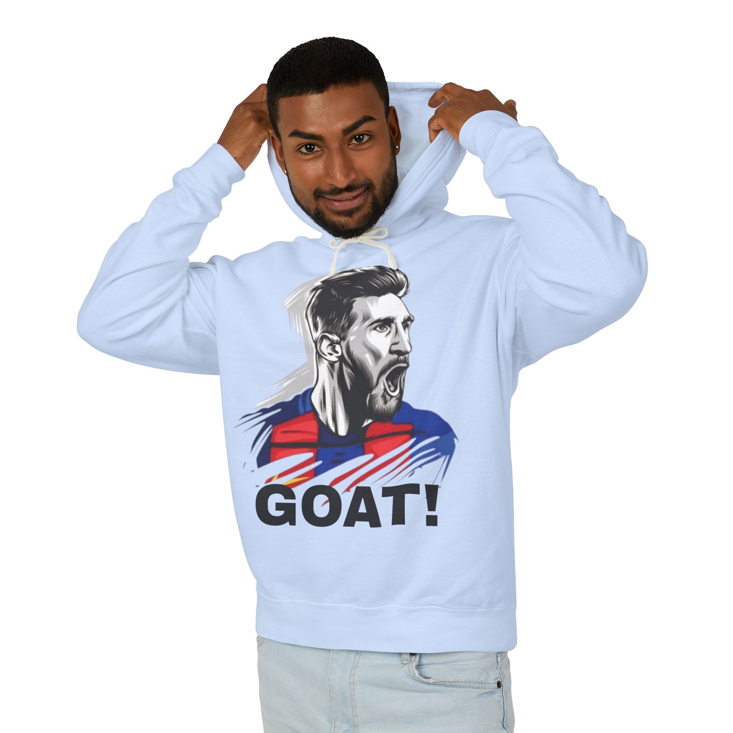 Unisex Lightweight Hooded Sweatshirt - GOAT! Messi Graphic Sweatshirt for Sports Fans