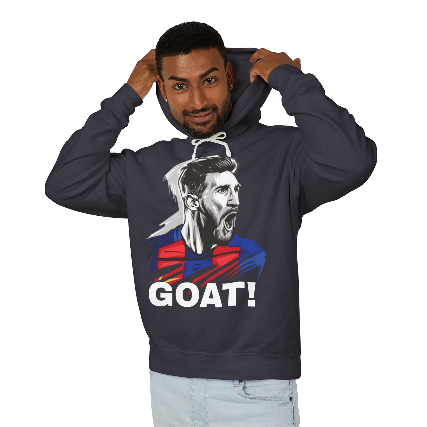 Unisex Lightweight Hooded Sweatshirt - GOAT! Messi Graphic Sweatshirt for Sports Fans